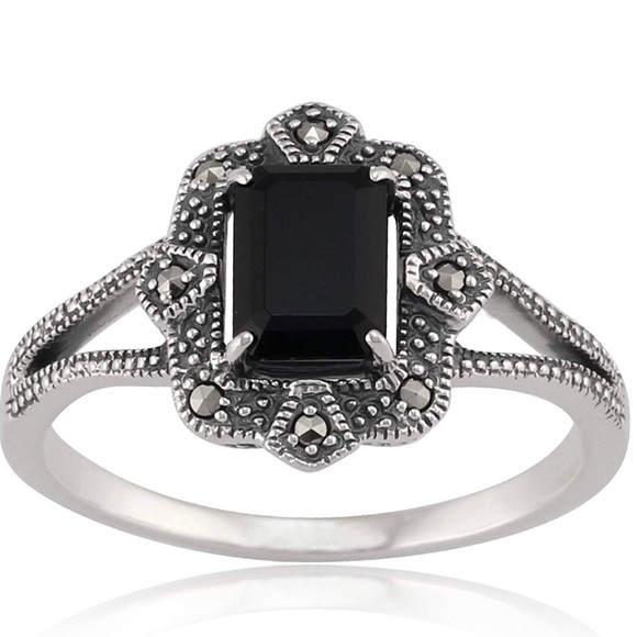 Jewelry - Art Deco Onyx & Marcasite Sterling Silver Ring 9